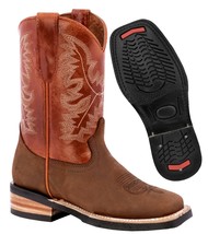 Kids Unisex Real Leather Western Boots Smooth Pull On Dark Cognac Rodeo Toe - $54.99