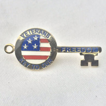 Veterans Key To Our Freedom Pin Brooch Gold Tone USA Flag - $9.89