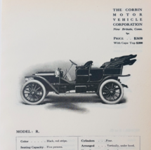 1908 Corbin Motor Vehicle Model R Catalog Advertisement Automobilia F17M2 - $568.44 MXN