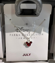 Disney Parks Mickey Mouse Faux Ruby July Birthstone Necklace Silver Color NEW image 2