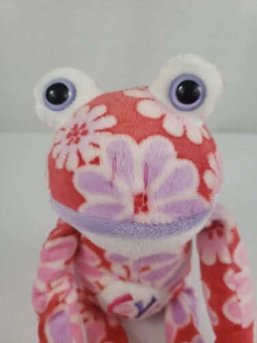 Primary image for Flower Power Frogs Pink Purple HOOK & LOOP HANDS Stuffed Animal LOVE 15” RARE