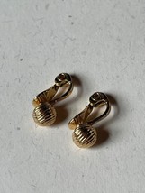 Dainty Monet Signed Ridged Goldtone Bead Clip Earrings – 0.25 inches in diameter - $13.09
