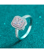18K 925 Sterling Silver 1CT Radiant Cut Moissanite Pink Inlaid Ring - $159.99