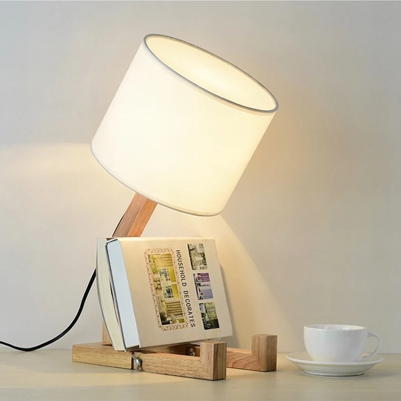 Robot shape wooden table lamps ac110 240v e14 led bulb modern cloth art wood desk table thumb200