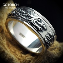 Real Pure 925 Sterling Silver Dragon Rings For Men Rotatable Transfer Luck Vinta - £39.90 GBP