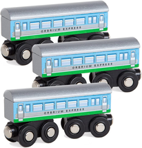 Toys 3 Pcs Large Wooden Railway Express Coach Cars, Compatible with Thomas &amp; Fri - £14.15 GBP