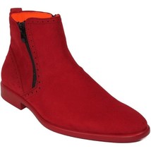 Men TAYNO Chelsea Chukka Soft Micro Suede Zip up Boot Coupe S Red - $79.99