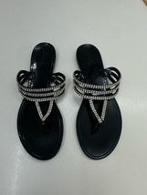 Qupid Womens Sandals Size 41 Black Gem Embellished Thong Slip On - $13.98