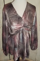 Dressbarn Woman Polkadot Shimmer Pink Black Boho Tie Waist Blouse Plus Sz 1X - £13.46 GBP