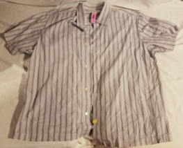 BANANA REPUBLIC 100% COTTON GRAY WHITE STRIPED SHORT SLEEVE BUTTON UP SH... - $18.30