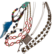 Jewelry Lot of Long Necklaces Colorful Chain Link Bead Boho Vintage To mod - £19.69 GBP