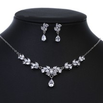 Luxury Flower Design Water Drop Crystal Bridal Jewelry Sets For Women Wedding AA - £29.85 GBP