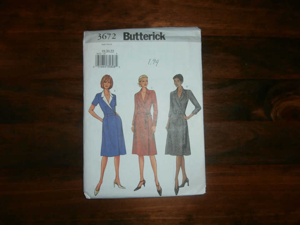 Butterick 3672 Size 18 20 22 Misses' Dress A-Line Wrap Easy - $12.86