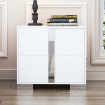 Mirrored Nightstand with 2 Drawers - White - £127.20 GBP