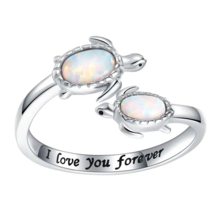 Turtle Shaped Silvertone Opal Adjustable Ring - New - £10.29 GBP