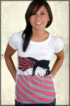 Blood is the New Black Sleeping Woman Pink Stripe Women Scoop T-Shirt White XS-S - £19.33 GBP