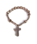 Brown Gemstone Rosary Beads Prayer Bracelet Cross Pendant - £27.21 GBP