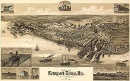 Newport News, Virginia - 1891 - Aerial Bird's Eye View Map Poster - $9.99+