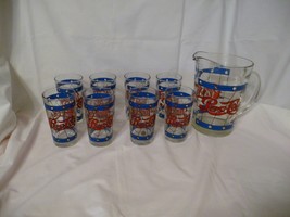 Vintage Pepsi Cola Pitcher with 8 glasses Tiffany style stained glass de... - $21.78