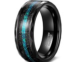 Tungsten mens wedding bands multi faceted edge with black sand and green blue opal thumb155 crop