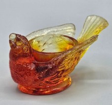 VINTAGE Amberina Uranium Glass Bird &amp; Berry Salt Celler - GLOWS! - $28.04
