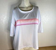 Bebe Sport Womans XL White Slinky T-Shirt Short Sleeve Crop Over-Sized Top - £11.08 GBP