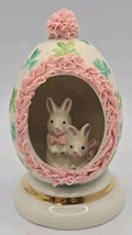 Irish Dresden Pink Lace Porcelain Easter Egg w Bunnies Figurine PB103 - £32.35 GBP