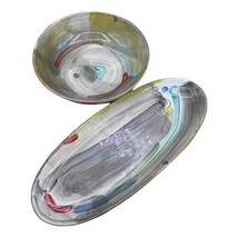 Art Pottery Studio Abstract Bowl &amp; Serving Tray Signed D4 8 1/2” &amp; 14” X 6” - £42.72 GBP