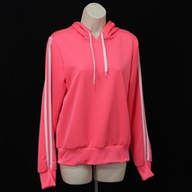 AQ Sport Women&#39;s Pullover Hoodie Sweatshirt M Medium Hot Pink White Arm Stripes - £14.08 GBP