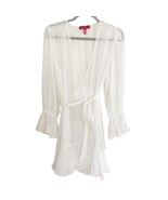 Betsey Johnson White Chiffon Surplice V Neck Sheer Wrap Robe Bridal XS/S... - $44.88