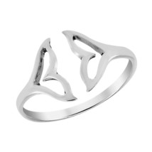 Ocean-Inspired Dolphin Tails Open-Ended Sterling Silver Band Ring-9 - £9.48 GBP