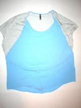 New Womens NYDJ Large L Blue Gray Top Blouse Color Block Light Soft Tee USA Made - £70.87 GBP