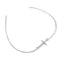 Sterling Silver Sideways Cross Necklace Christian Necklace - £92.27 GBP