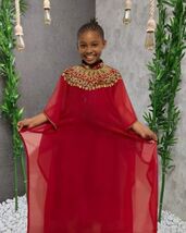 Ramadan Kids Dubai Dress Special Moroccan Red Kaftan Girls Georgette Wed... - $72.05