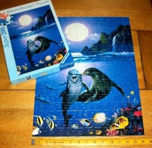 Ravensburger Jigsaw Puzzle 200 Large Pcs Dolphin Seal Kissing Full Moon Complete - $13.85