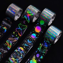 4 Roll Vintage Holographic Glitter Butterfly Astronomy Pet Tape Resin St... - $18.32