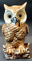 Vintage 7 1/4&quot; Brown Ceramic Wise Owl Candle Holder Votive Tea Light Lantern - £27.62 GBP