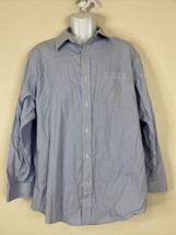 Land&#39;s End Men Size 17.5 Blue Striped Button Up Dress Shirt Long Sleeve 34 - $7.20