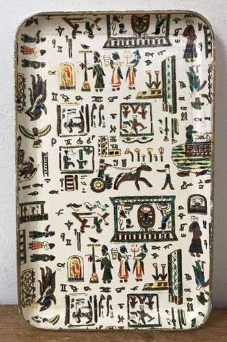 Vtg Alfred E Knobler Egyptian Hieroglyphics Paper Mache Alcohol Proof Tr... - $19.79
