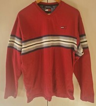 Tommy Hilfiger Tommy Jeans Red V Neck Pullover Big Stripe Men&#39;s Large Retro - £19.34 GBP
