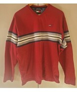 Tommy Hilfiger Tommy Jeans Red V Neck Pullover Big Stripe Men&#39;s Large Retro - £19.38 GBP