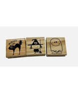 Craftsmart Lot of 3 Wood Mounted Stamps Halloween Witch Ghost Cat Scrapb... - £11.00 GBP
