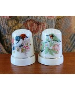 2 Vintage Gold Rimmed Porcelain Sewing Thimbles w/ a Woodpecker &amp; Hummin... - £9.48 GBP