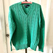 Polo Ralph Lauren V Neck Turquoise 100% Cotton Mens Cable Pullover Sweater Sz M - £27.09 GBP