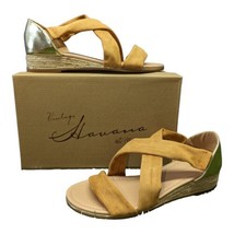 Vintage Havana Gold Suede Soft Chestnut Open Toe Sandals Women&#39;s Shoes Sz 9 - £23.62 GBP