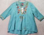 Johnny Was Blouse Women's Small Blue Taryn Floral Embroided Long Sleeve V Neck - $134.38