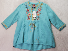 Johnny Was Blouse Women&#39;s Small Blue Taryn Floral Embroided Long Sleeve V Neck - £132.13 GBP