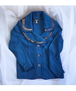 Alfani Dark Teal Blue 100% Merino Wool Ruffle Collar Cardigan Sweater Me... - $37.36