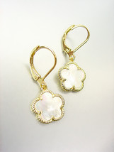 NEW 18kt Gold Plated Mother Pearl Shell Clover Lever Back Petite Dangle ... - $21.99