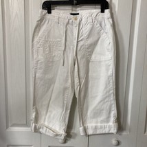 Tommy Hilfiger Capril White Pants Denim Sz 6 Drawstring Waist Pockets Cu... - £15.04 GBP